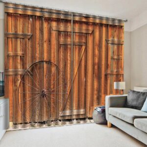 3D Print Wood Door Window Curtains Creative Yellow Polyester Blackout Custom 2 Panels Drapes for Living Room Bedroom No Pilling No Fading No off-lining