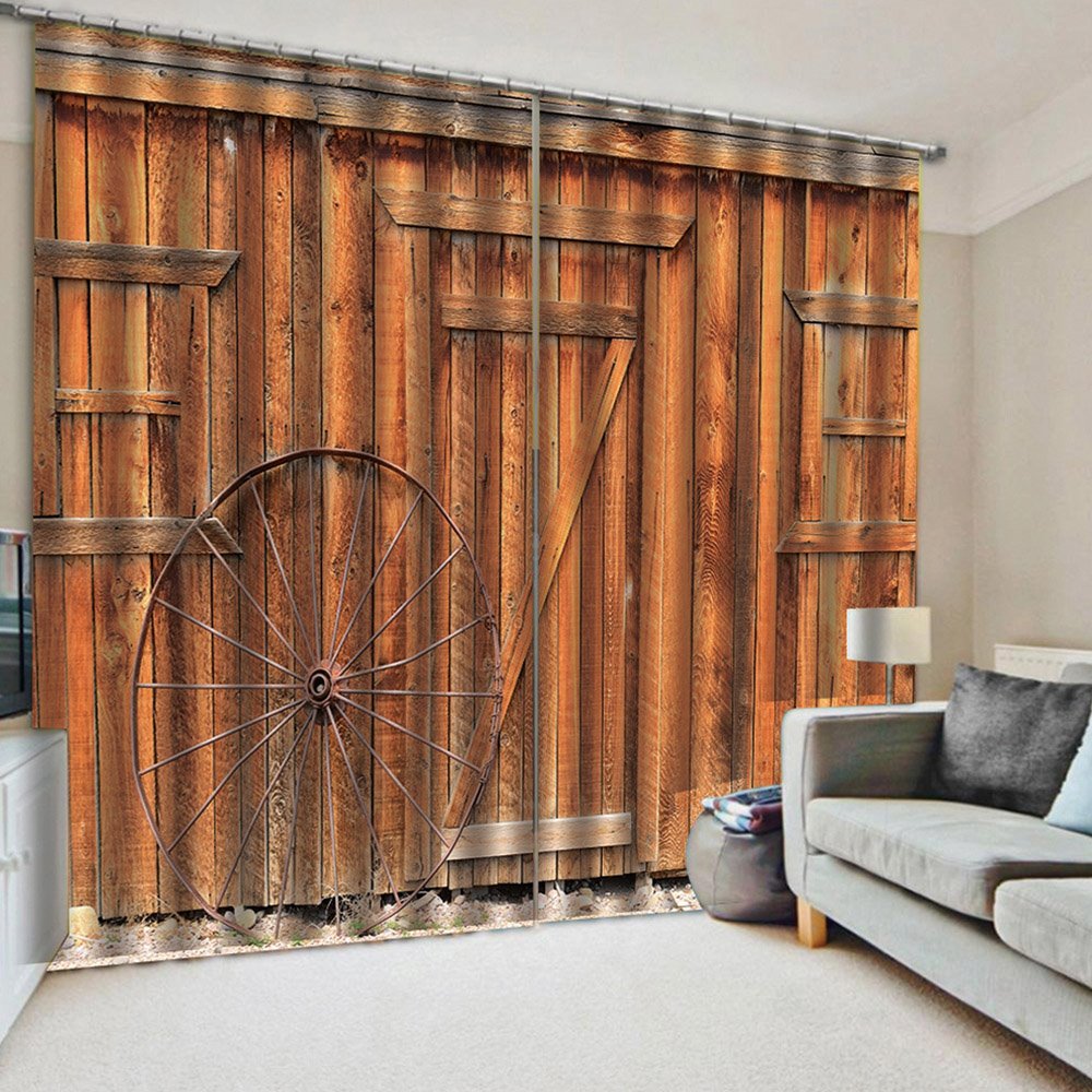 3D Print Wood Door Window Curtains Creative Yellow Polyester Blackout Custom 2 Panels Drapes for Living Room Bedroom No Pilling No Fading No off-lining - Image 3