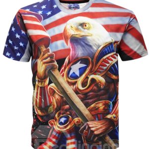 3D American Flag Style Print Round Neck Men Graphic Short Sleeve Tee Tops T-Shirt