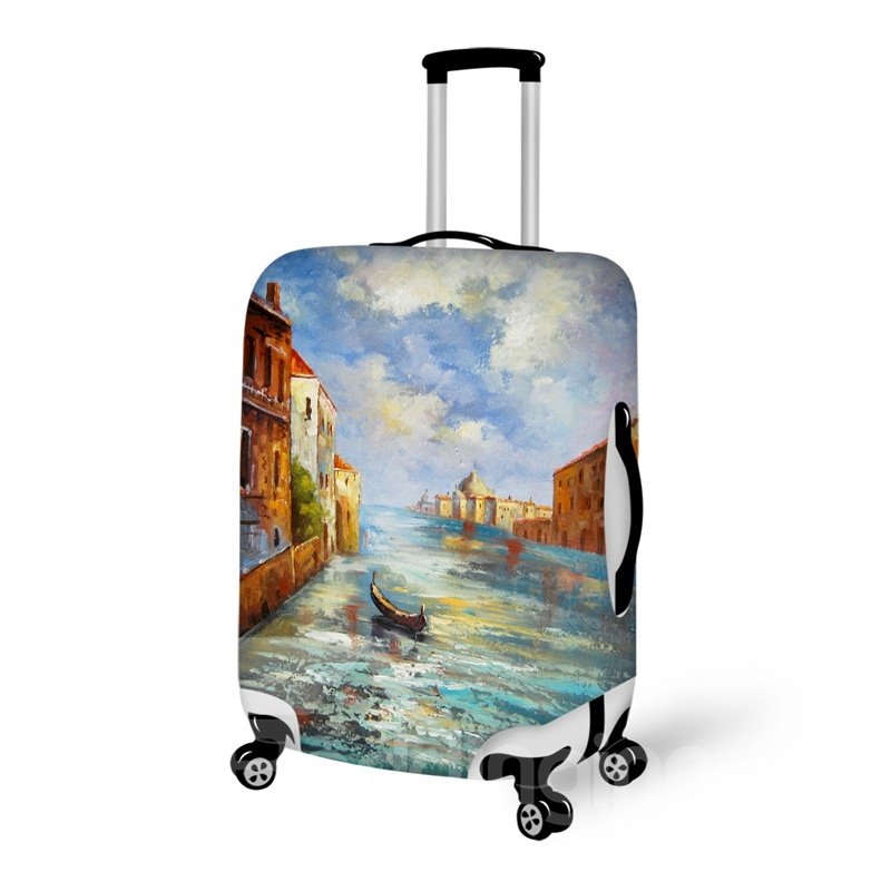 3D Oil Painting River Village Travel Luggage Cover Suitcase Protector 19'' 20'' 21'' - Image 4