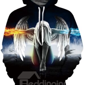 Unisex Pullover Printed Angel Fire and Ice Realistic 3D Painted Hoodie