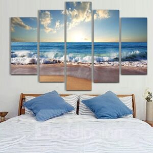 Grapes with Green Leaves and Wine Glasses 5-Piece Canvas Non-framed Wall Prints