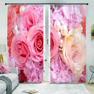 Modern Pink 3D Floral Curtains Rose 2 Panels Drapes for Living Room Bedroom Decoration No Pilling No Fading No off-lining Polyester