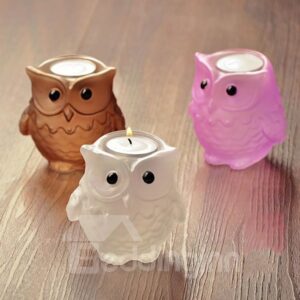 Creative Cute Owl Design Glass Candle Holder