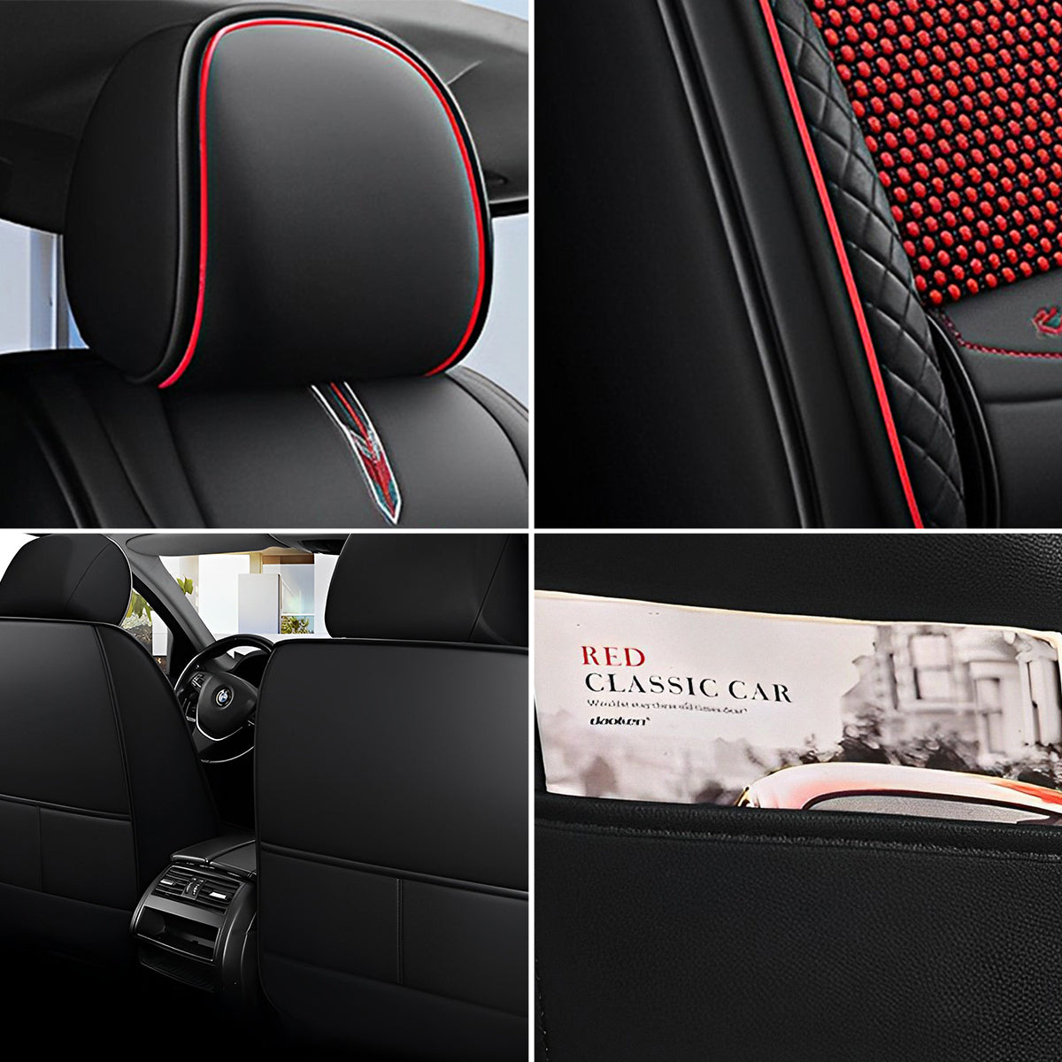 Cooling Fabric and Faux Leather Universal Fit Car Seat Covers with Basketweave Pattern for 5-Seat Sedan SUV - Image 3