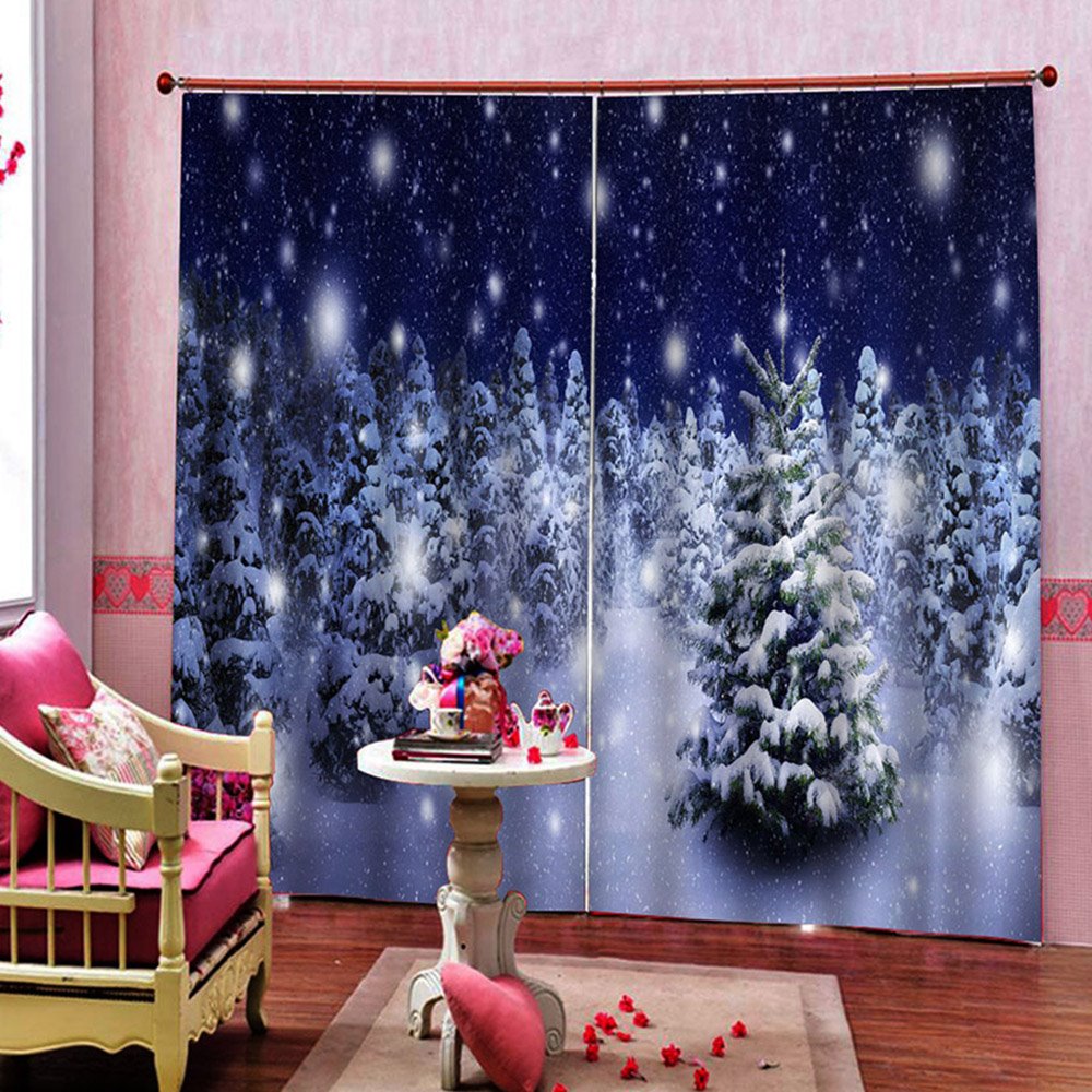 3D Printed Christmas Snow Window Curtains Decoration Polyester Blackout Custom 2 Panels Drapes for Living Room Bedroom No Pilling No Fading No off-lining - Image 6