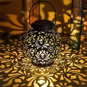 Outdoor Solar Hanging Lantern Lights Metal LED Decorative Light for Garden Patio Courtyard Lawn, 2 Color Options Black and Bronze