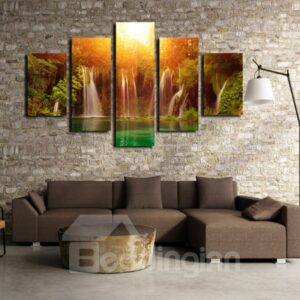 Sunshine and Waterfall 5-Piece Canvas Non-framed Wall Prints