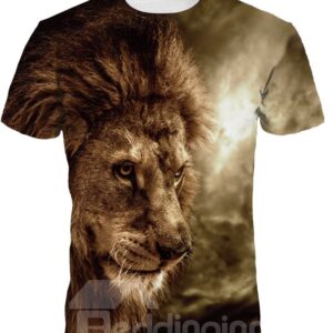 Cool Lion Short Sleeve Round Neck 3D Painted T-Shirt