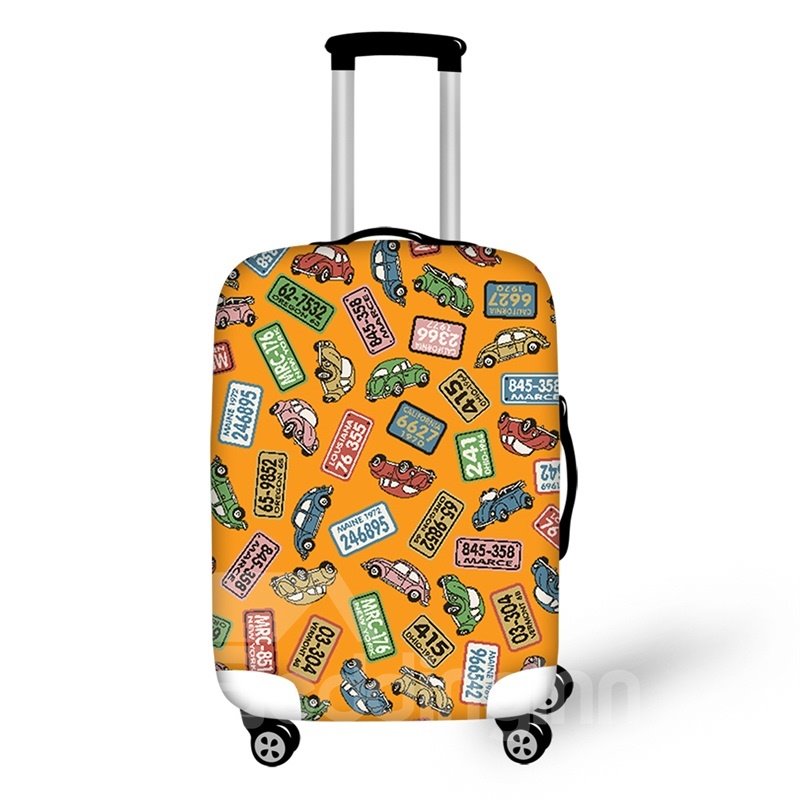 Car Number Plate Pattern Washable Waterproof Travel Zipper Nylon 3D Luggage Cover - Image 3