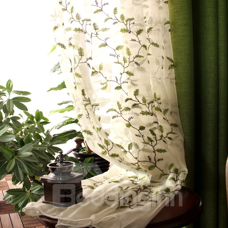 Decoration Polyester Embroidery Organza Small Branches Pastoral Style Sheer Curtain and Drapes