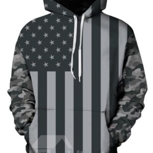 Fashion Long Sleeve Grey American Flag Pattern 3D Painted Hoodie
