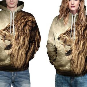 Cool Long Sleeve Lion Side Face Pattern Fashion 3D Painted Hoodie
