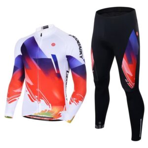 Men's Cycling Clothing Set Breathable Quick Dry Long Sleeve Jersey White