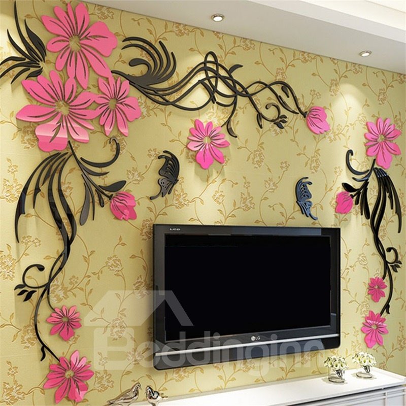 Elegant Flower Vine Pattern Acrylic Material Living Room 3D Wall Sticker