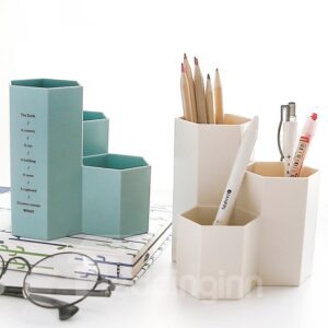 Korean Style Hexagon Plastic Plain Pattern Stationery Storage Box