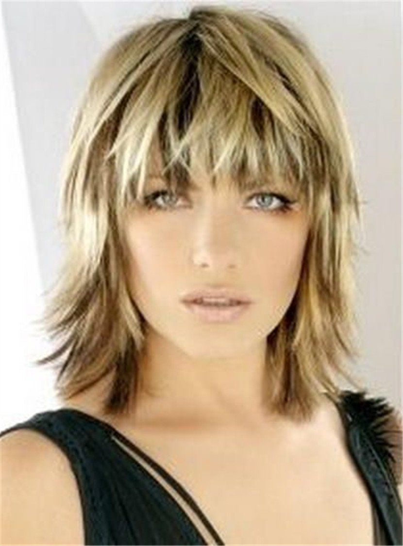 Bangs Layered Blonde Haircut Straight Synthetic Hair Capless Wig 12 Inches - Image 3