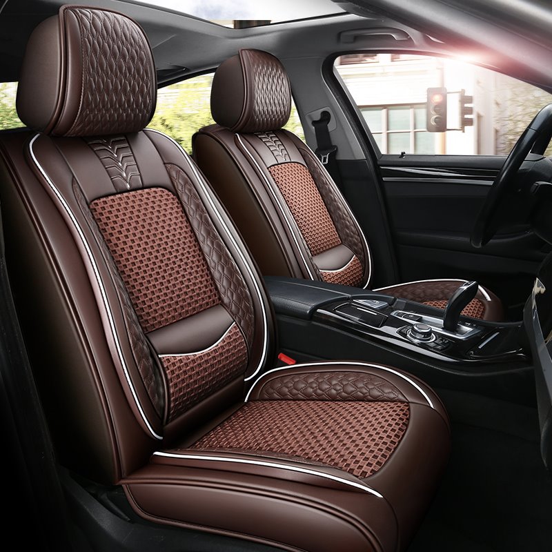Breathable and Cool Ice Silk and Wear-resistant Leather Material Suitable for Most 5-seater Cars or Pickup Trucks Universal Fit Seat Covers