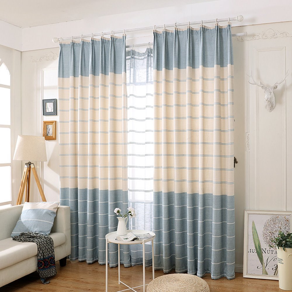 Nordic Style Striped Blue Shading Curtains Chenille Double Pinch Pleat Blackout Curtains Custom 2 Panels Drapes for Living Room Bedroom Decoration Linen No Pilling No Fading No off-lining - Image 11
