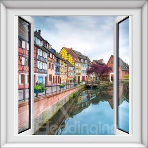 Attractive Quiet Small Town Pattern Window Design 3D Wall Stickers