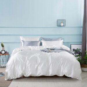 Solid Color Soft Silky Bedding Sets Duvet Cover Four-Piece Set White Gray Colorfast Gray 2 Pillowcases Flat Sheet