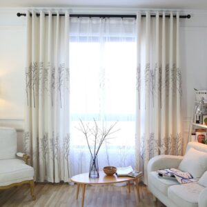 Modern Twig Print Custom Living Room Grommet Curtains 70% Shading Rate and UV Rays Environmentally Friendly Printing and Dyeing No use of Chemical Auxiliary