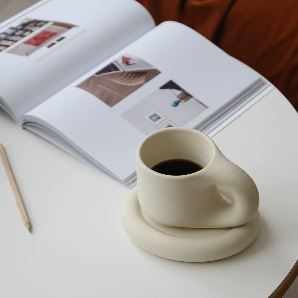 Chubby Funny Coffee Mug, Novelty Cute Cup and Saucer Set for Home Office, 9 oz Capacity - Image 2