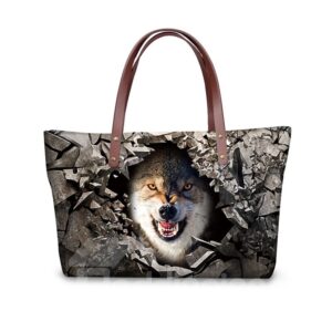 Ferocious Wolf Sharp Tooth 3D Printed for Women Girls Shoulder HandBags