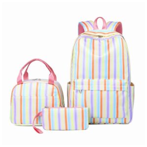 3PCS Stripe Print School Backpacks for Teen Girls Lightweight Waterproof Backpack Bookbags Set
