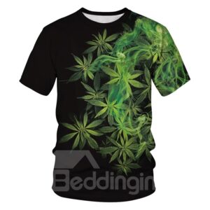 Modern Round Neck Black and White Grid 3D Painted T-Shirt