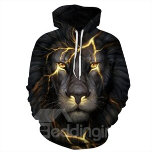 Long Sleeve Lion Light 3D Pattern Hoodie