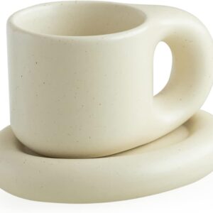 Chubby Funny Coffee Mug, Novelty Cute Cup and Saucer Set for Home Office, 9 oz Capacity