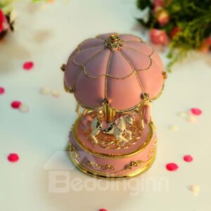 Gorgeous Umbrella Top Merry-go-round Musical Box Pink Gift Idea