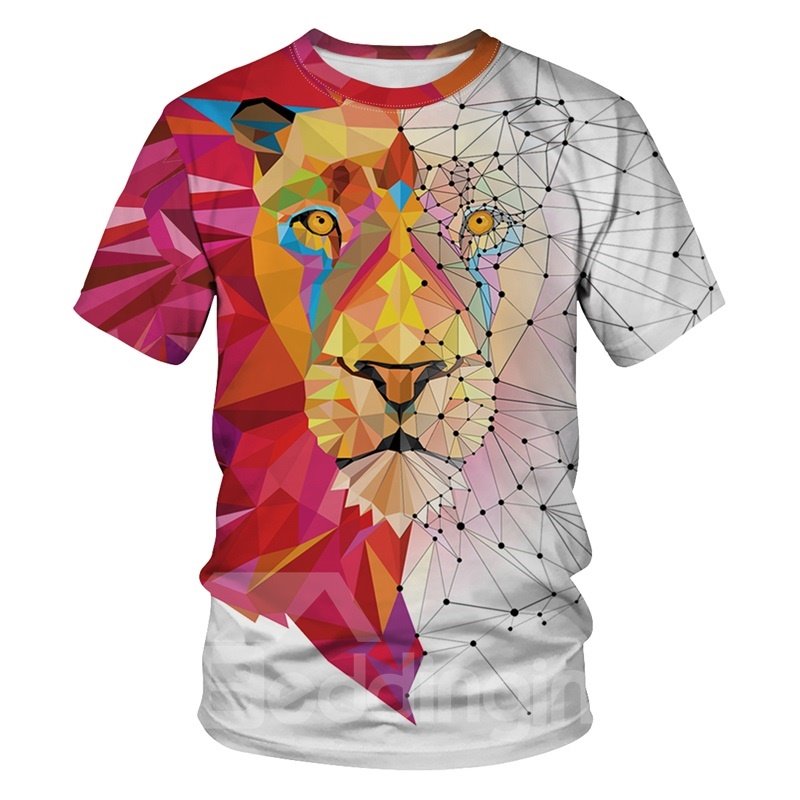 Modern Round Neck Lion Pattern 3D Painted T-Shirt - Image 6