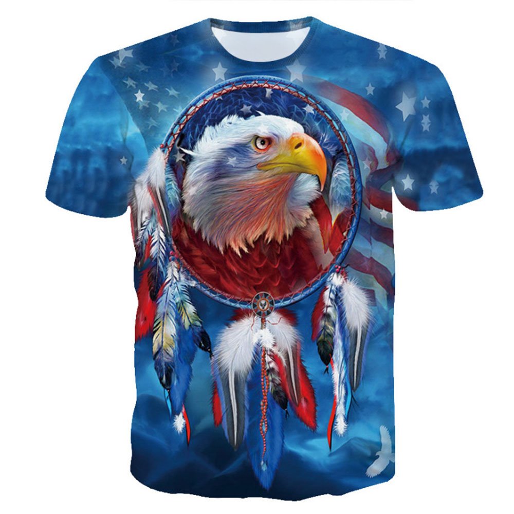 3D Print Eagle Men's T-shirt Blue Short Sleeve Close-Fitting Round Neck Slim with Comfortable Breathable Fabric - Image 3