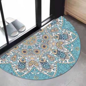Bohemian Ethnic Semi Circle Non Slip Door Mat Entrance D Shape Half Moon Rug