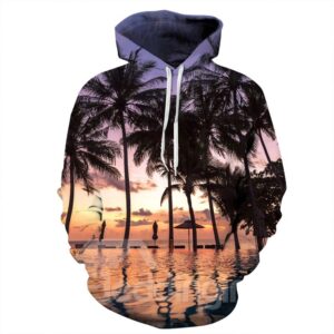 Coconut Beach Sunset Pattern Long Sleeve 3D Painted Hoodie