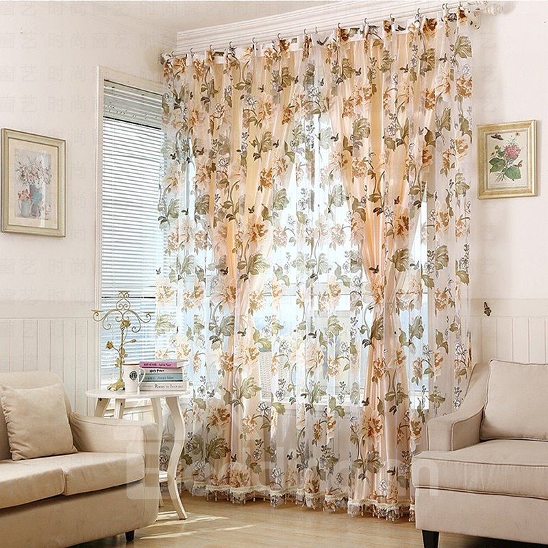 Ornate Peony Printing Custom Sheer Curtain - Image 14