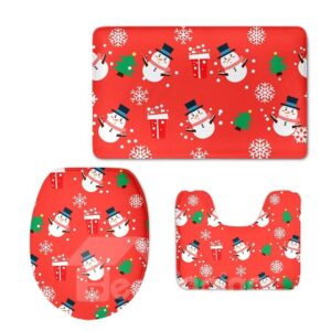 Christmas Snowmen Trees Pattern Flannel PVC Soft Anti-slid Red Toilet Seat Covers
