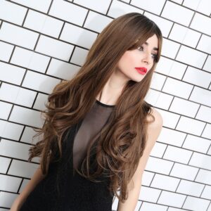 Big Curly Capless Women Synthetic Hair 130% 24 Inches Wigs Heat Resistant Natural Looking Daily Party Wigs Cosplay Wigs with Natural Bangs with Free Wig Cap