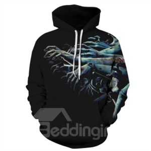 Long Sleeve Many Arms and Hands Black Halloween 3D Pattern Hoodie