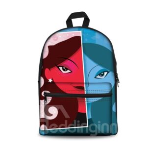 3D Kids School Backpack For Boys & Girls 3D Girl Face Red and Blue Print Design?
