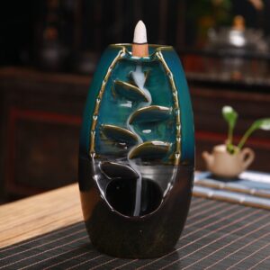 Blue Ceramic Backflow Incense Holder Waterfall Incense Burner Aromatherapy Ornament Home Decor