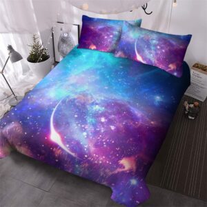 3 Piece 3D Printed Purple Galaxy Comforter Set/Bedding Set Ultra-soft Microfiber No-fading Queen Size 1 Comforter 2 Pillowcases