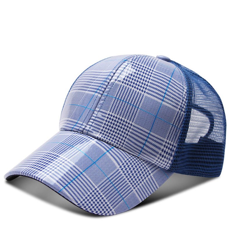 Casual Unisex Plaid Mesh Baseball Caps Adjustable Breathable Snapback Headwear Outdoor Trucker Hats Dad Hats Summer Sun Hat