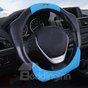 New Fashion 3D Effect Real Leather Material Blue Sport Style Medium Car Steering Wheel Cover