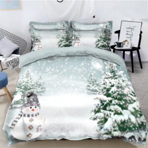 Snowman and Snow Scene 4-Piece 3D Christmas Bedding Sets/Duvet Covers