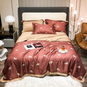 Red 4 PCS Bedding Set Tencel Summer Thin Quilt Set 1 Air Conditioning Quilt 1 Flat Sheet 2 Pillowcases