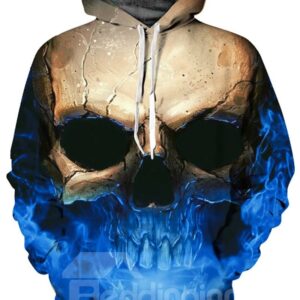 Unique Long Sleeve Skull Blue Color Pattern 3D Painted Hoodie