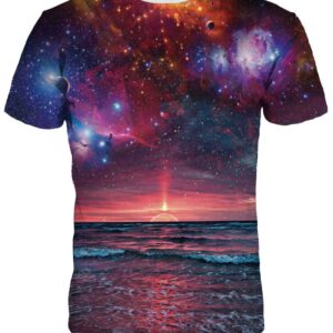 Galaxy Sunset Sea Universal Round Neck Design Short Sleeve 3D Painted T-Shirt